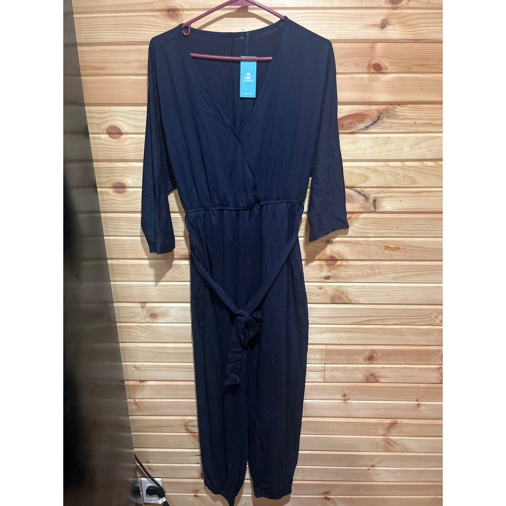 Cupshe Navy Blue Surplus V-Neck 3/4 Sleeve Jumpsuit with Belt Size M CAA13E4M001